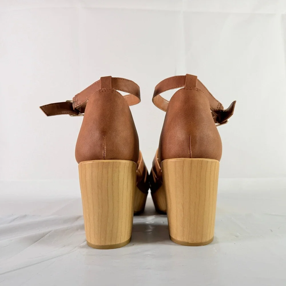 Dr. Scholl's Blissful Platform Heeled Sandal Brown Faux Leather Womens 9.5M